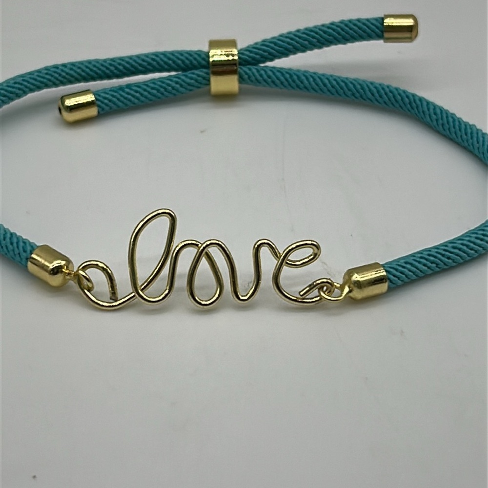 “Love” Charm Adjustable Teal Rope Bracelet – Handmade, Minimalist Style NWT - Picture 3 of 5